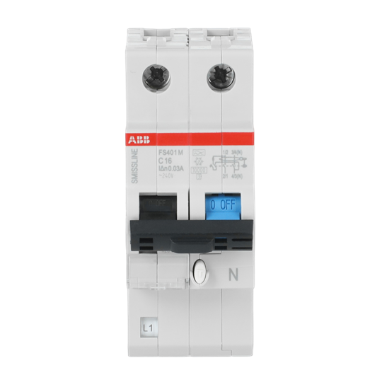 FI-Schutzschalter C, 16 A, 400 V AC, 30 mA, 10 kA, 2P, steckbar