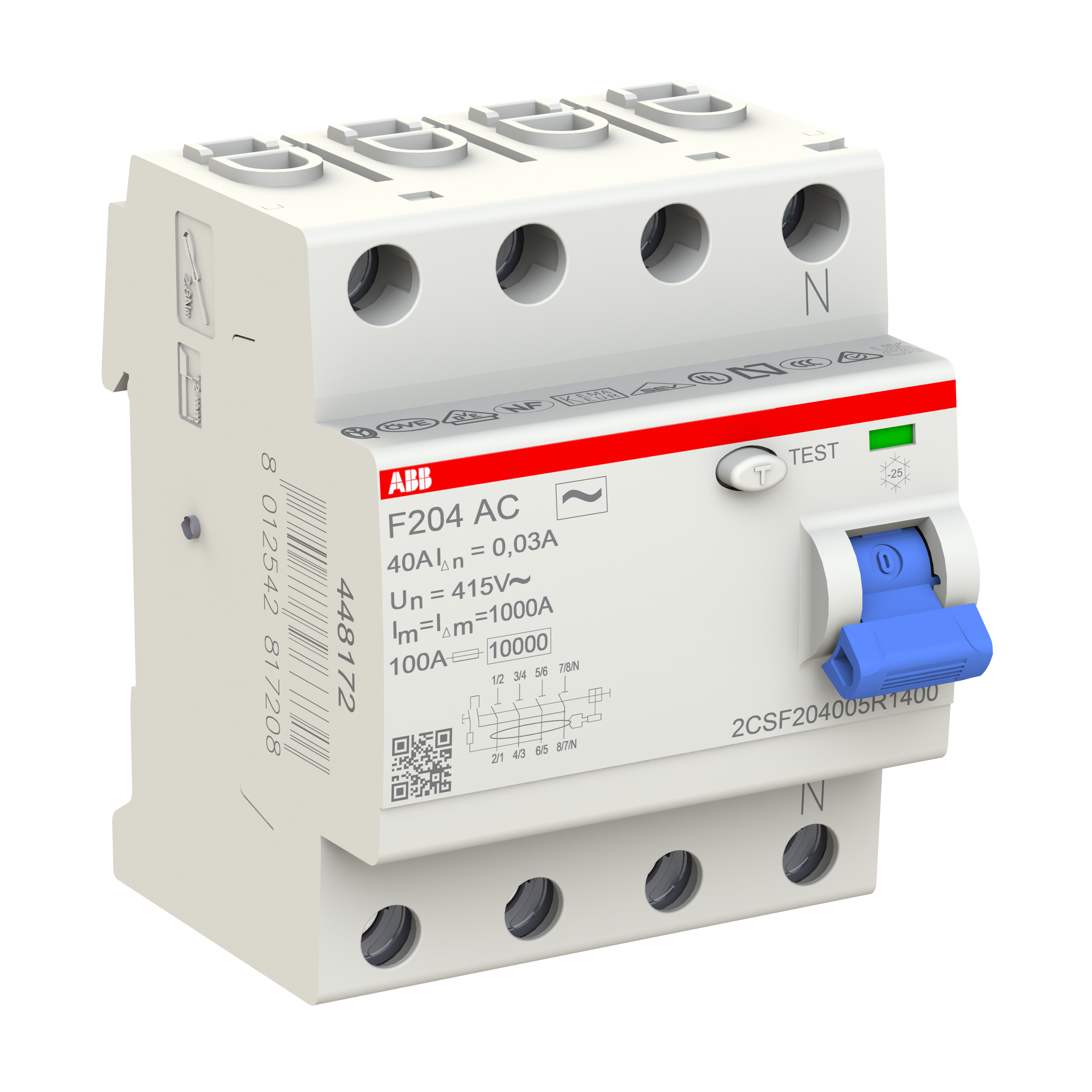 ABB F204 A 40A 30MA INTERR.DIFFERENZ. PURO 4P, White