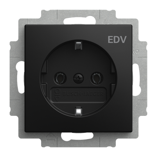 SCHUKO® Steckdosen-Einsatz mit Aufdruck EDV schwarz matt - Busch-balance® SI