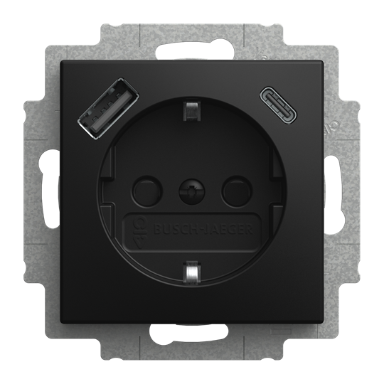 SCHUKO® USB-Steckdose, 2-fach Safety+ mit USB A/C schwarz matt -