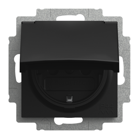 SCHUKO® Steckdosen-Einsatz IP44 Safety+ mit Klappdeckel schwarz matt -