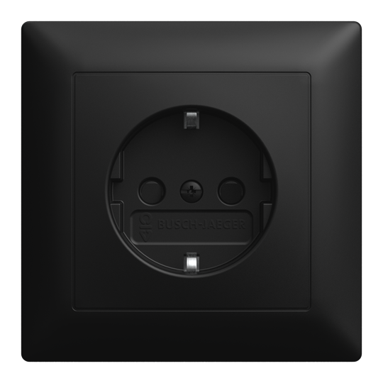 SCHUKO® Steckdose Safety+ schwarz matt - Busch-balance® SI Vollplatte
