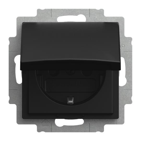 SCHUKO® Steckdose Safety+ mit Klappdeckel schwarz matt - Busch-balance® SI