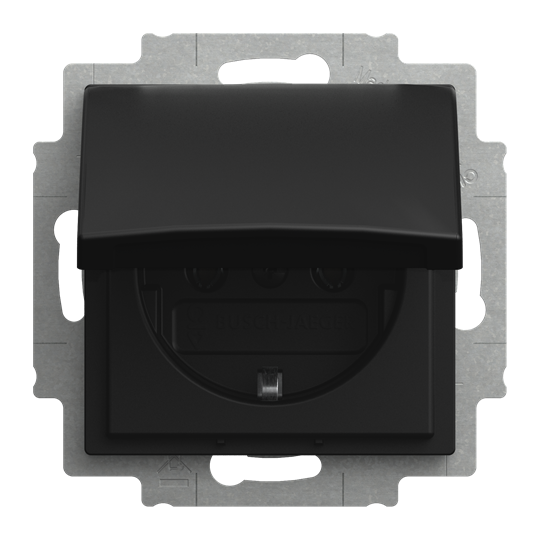 SCHUKO® Steckdosen-Einsatz mit Klappdeckel schwarz matt - Busch-balance® SI