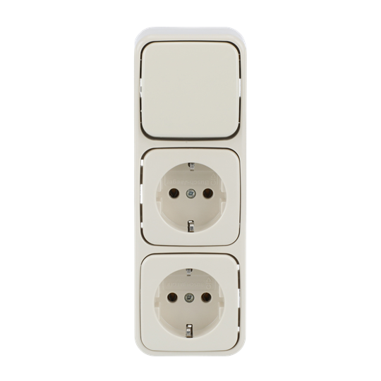 Kombination 2 SCHUKO® Steckdosen, mit Wippschalter Aus- und Wechselschaltung
