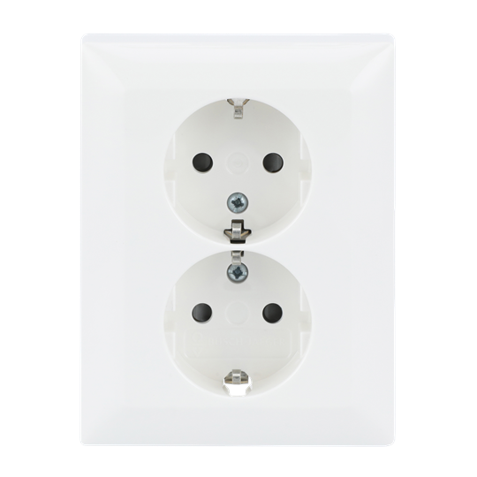 SCHUKO® Doppelsteckdose Komplettabdeckung Safety+ alpinweiß - Busch-balance® SI