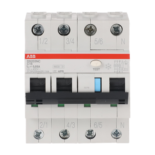 Disjoncteur différentiel 6kA, 3P+N, Type A, C 16, 30mA, court-circuit 6kA IEC/EN 61009,