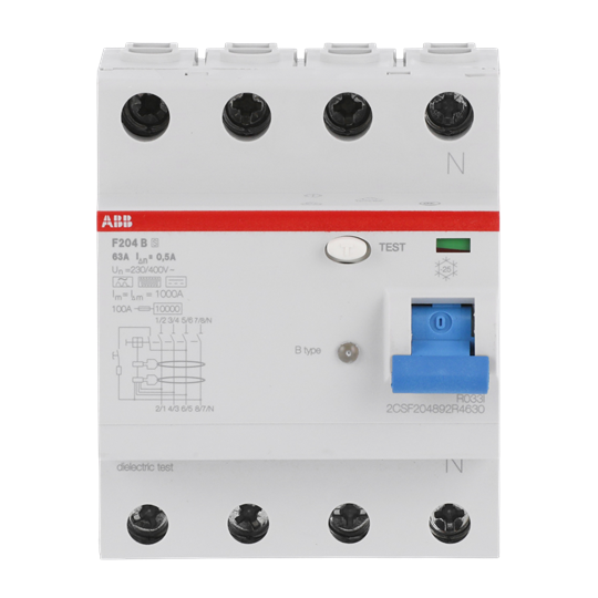 Disjoncteur différentiel type B 4P, 63A, 500mA, tout courant sensible, sélectif, 5kA, 4TE