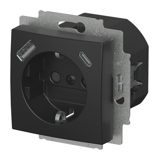 SCHUKO® USB-Steckdose, 2-fach Safety+ mit USB A/C schwarz matt -