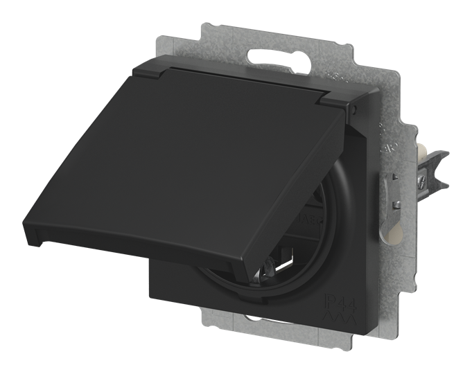 SCHUKO® Steckdosen-Einsatz IP44 Safety+ mit Klappdeckel schwarz matt -