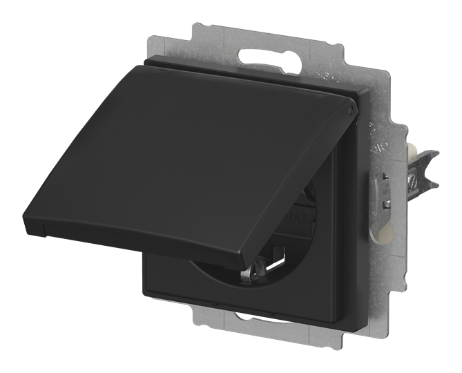 SCHUKO® Steckdose Safety+ mit Klappdeckel schwarz matt - Busch-balance® SI