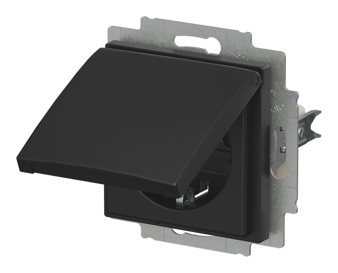 SCHUKO® Steckdosen-Einsatz mit Klappdeckel schwarz matt - Busch-balance® SI