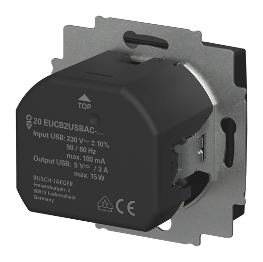SCHUKO® USB-Steckdose, 2-fach Safety+ mit USB A/C schwarz matt -