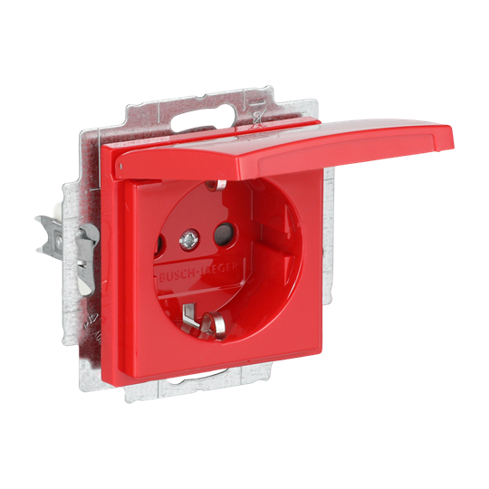 SCHUKO® Steckdosen-Einsatz Safety+ mit Klappdeckel rot - Busch-balance® SI
