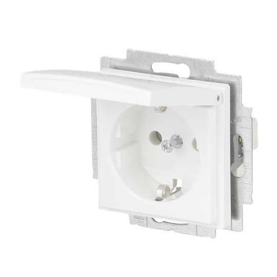 SCHUKO® Steckdosen-Einsatz mit Klappdeckel ohne Spreize alpinweiß -