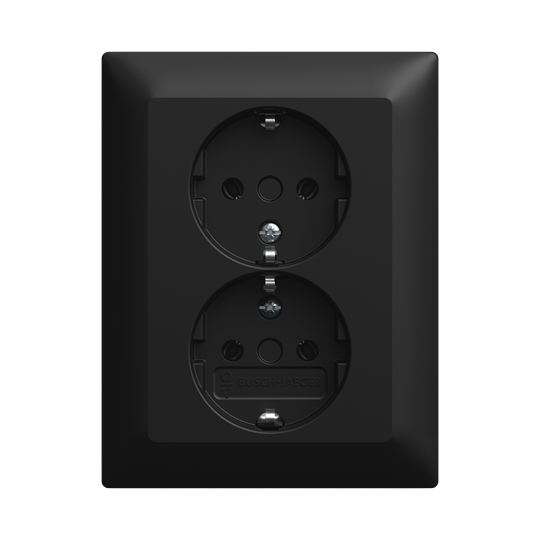 SCHUKO® Doppelsteckdose Komplettabdeckung schwarz matt - Busch-balance® SI