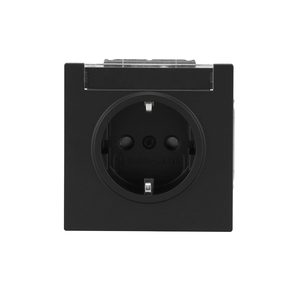 SCHUKO® Steckdose Safety+ mit Beschriftungsfeld schwarz matt - Busch-art linear®