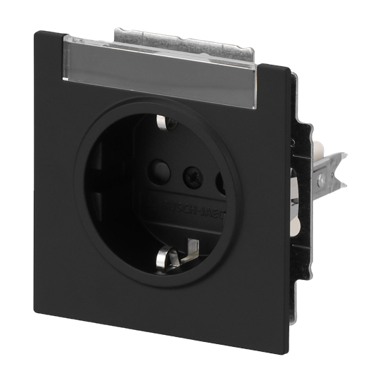 SCHUKO® Steckdose Safety+ mit Beschriftungsfeld schwarz matt - Busch-art linear®