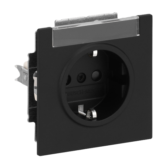 SCHUKO® Steckdose Safety+ mit Beschriftungsfeld schwarz matt - Busch-art linear®