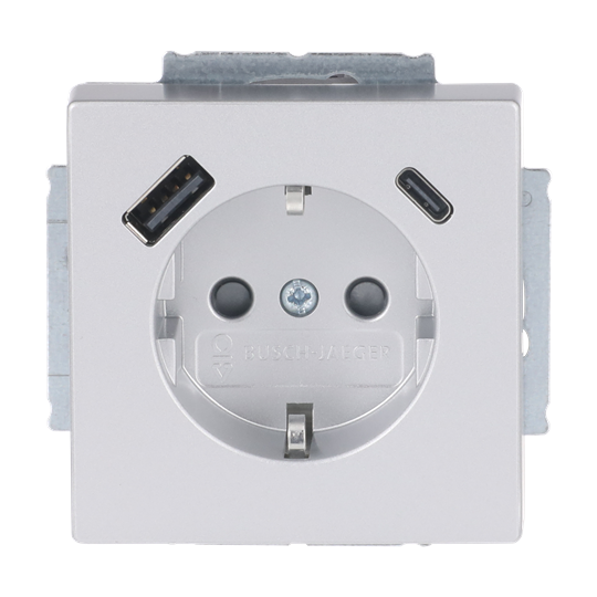 SCHUKO® USB-Steckdosen-Einsatz Safety+ mit USB A/C alusilber - Plattform 63