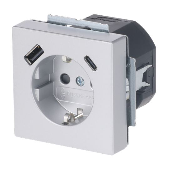 SCHUKO® USB-Steckdosen-Einsatz Safety+ mit USB A/C alusilber - Plattform 63