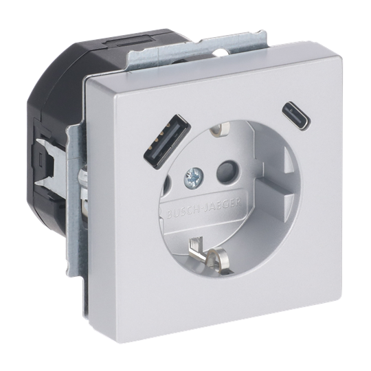 SCHUKO® USB-Steckdosen-Einsatz Safety+ mit USB A/C alusilber - Plattform 63