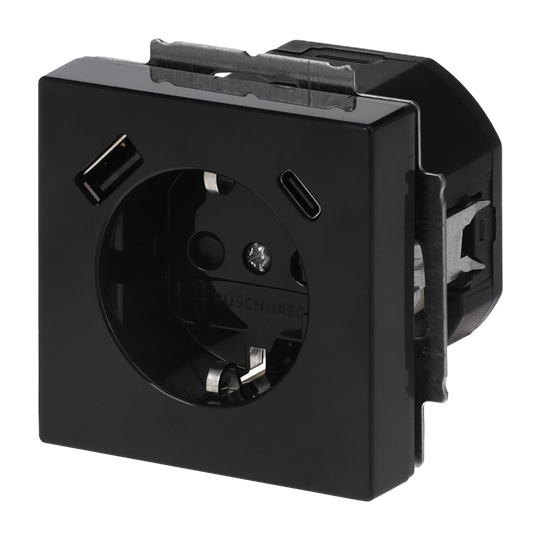 SCHUKO® USB-Steckdosen-Einsatz Safety+ mit USB A/C schwarz matt - Plattform 63