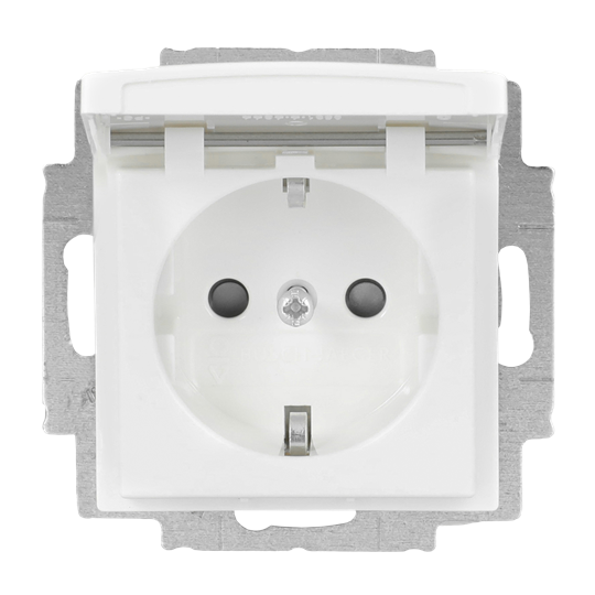 SCHUKO® Steckdose Safety+ mit Klappdeckel alpinweiß - Busch-balance® SI
