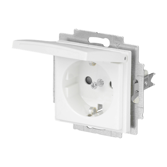 SCHUKO® Steckdose Safety+ mit Klappdeckel alpinweiß - Busch-balance® SI