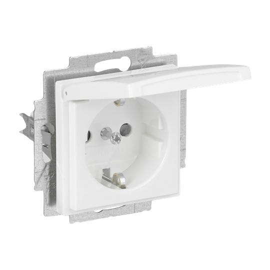SCHUKO® Steckdose Safety+ mit Klappdeckel alpinweiß - Busch-balance® SI