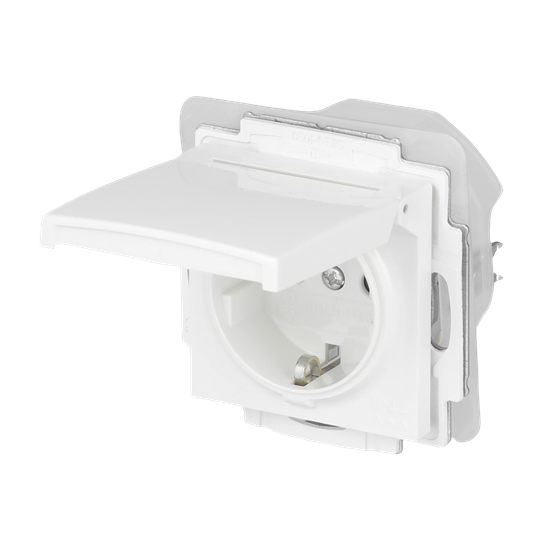 SCHUKO® Steckdosen-Einsatz IP44 Safety+ mit Klappdeckel alpinweiß -
