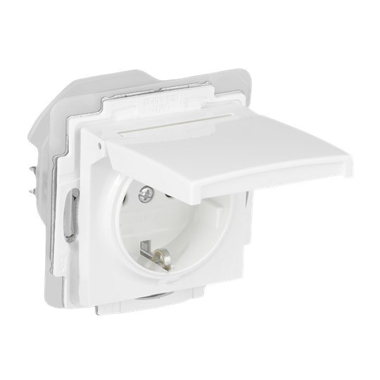SCHUKO® Steckdosen-Einsatz IP44 Safety+ mit Klappdeckel alpinweiß -