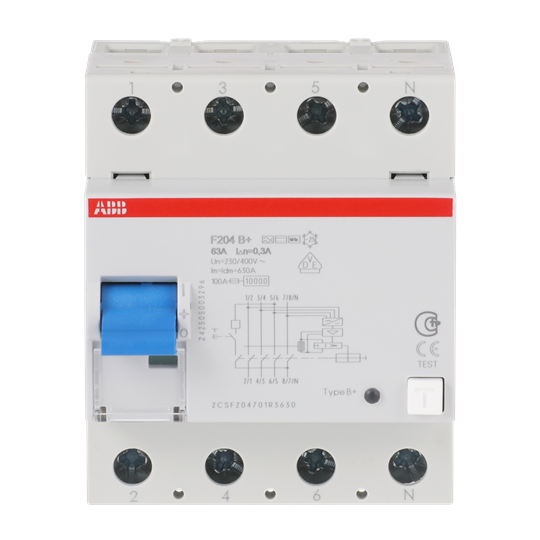 Disjoncteur différentiel 4P, Type B+, 63 A, 300 mA, temporisé