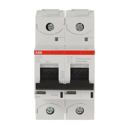 Disjoncteur haute performance, 20A, B, 415V AC=Icu 25 kA, 2P