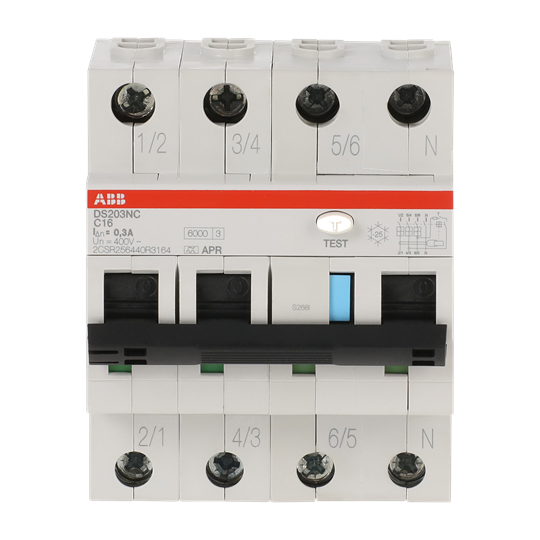 Interrupteur FI/LS 6kA, 3P+N, Type A, C16, 300mA, avec délai de court-circuit de 6kA IEC/EN 61009