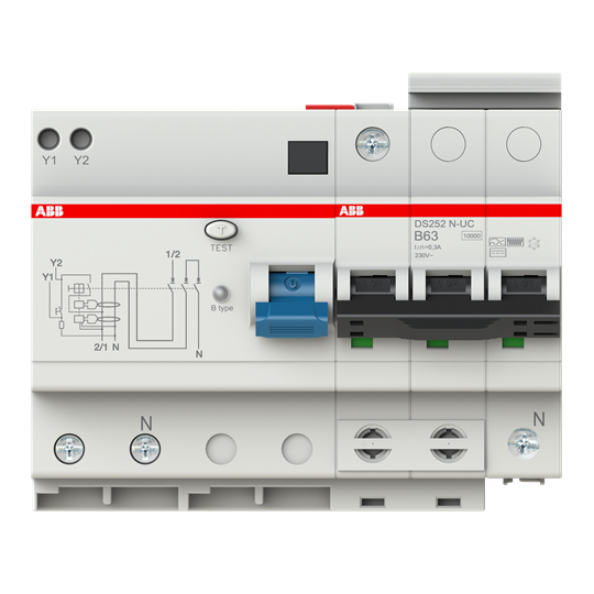 Combinaison FI/LS, Type B, 10 kA, 2P/N-UC, B 63 A, 300 mA, toutes tensions sensibles