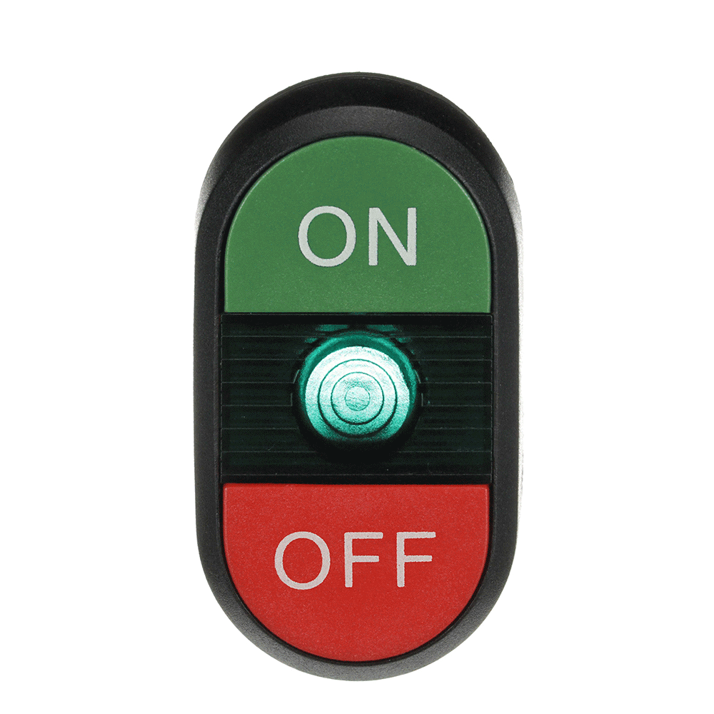 Bouton-poussoir double, touche - haut vert : symbole ON - bas