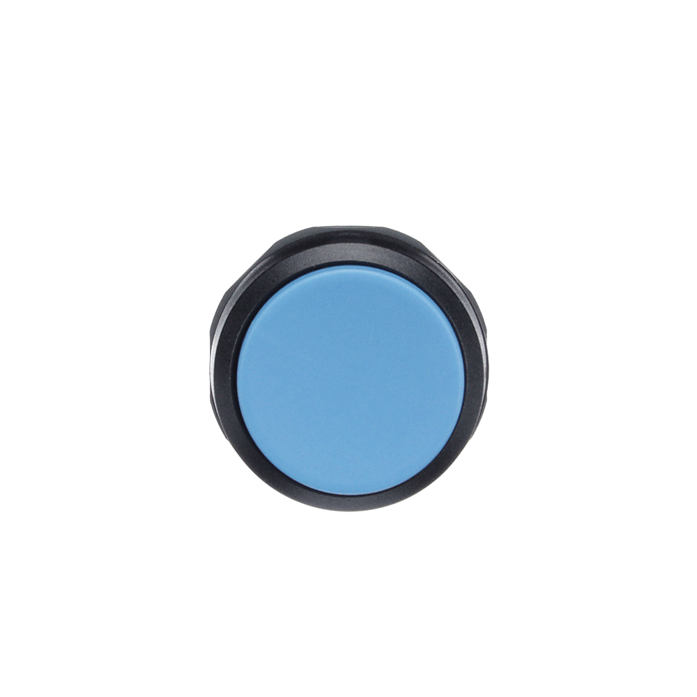 Bouton poussoir, momentané, haut, bleu, 1 contact normalement ouvert + 1 contact normalement fermé