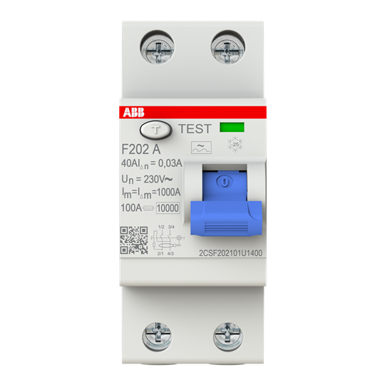 Disjoncteur différentiel 2P, Type A, 40A, 30mA, non emballé, conditionnement en gros de 48 pièces 2CSF202101U1400