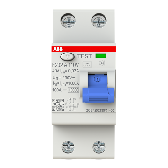 Disjoncteur différentiel Type A 110V RCCB, 2P, 40A, 30mA, pour réseau AC 110V 2CSF202199R1400