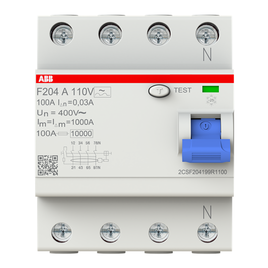 Disjoncteur de fuite de type A 110V RCCB, 4P, 100A, 30mA, pour réseau AC 110V 2CSF204199R1100