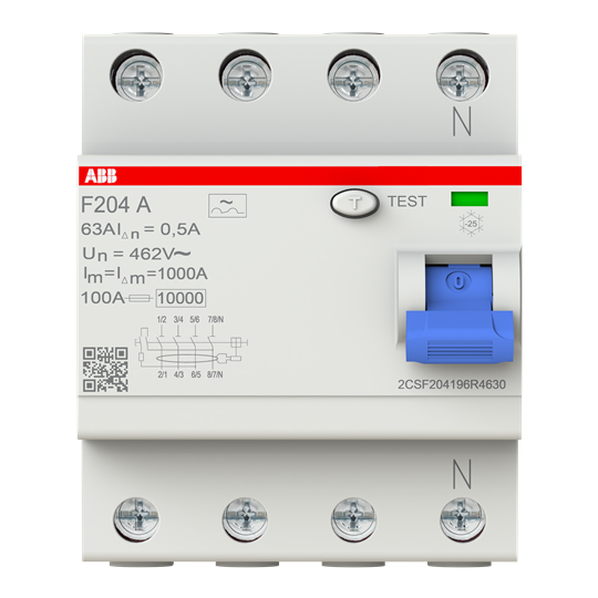 Disjoncteur de fuite à la terre 4P, Type A, 63A, 500mA, 16,7Hz