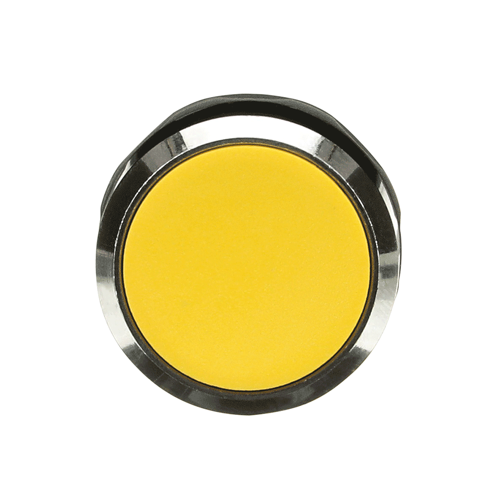 Bouton-poussoir, jaune, plat avec verrouillage, anneau frontal, métal chromé