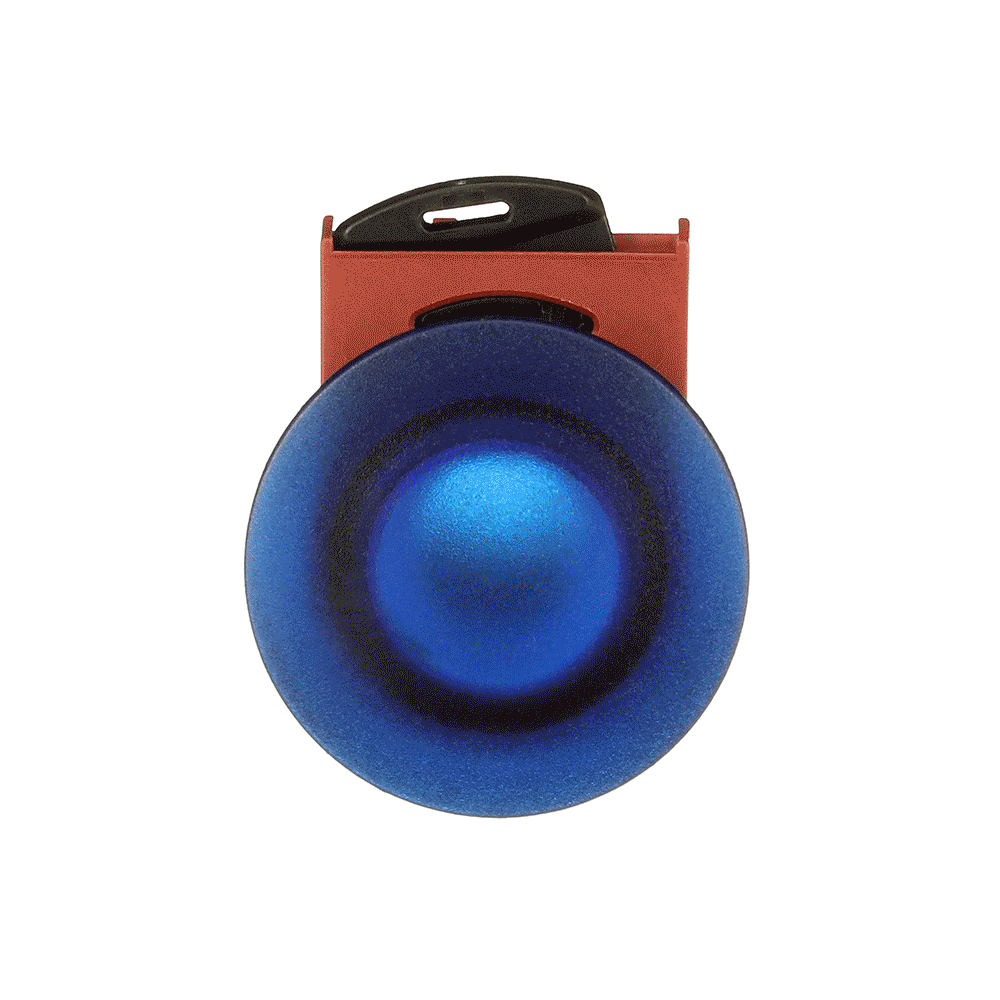 Bouton d'arrêt 40mm bleu, métal, avec ressort, éclairable