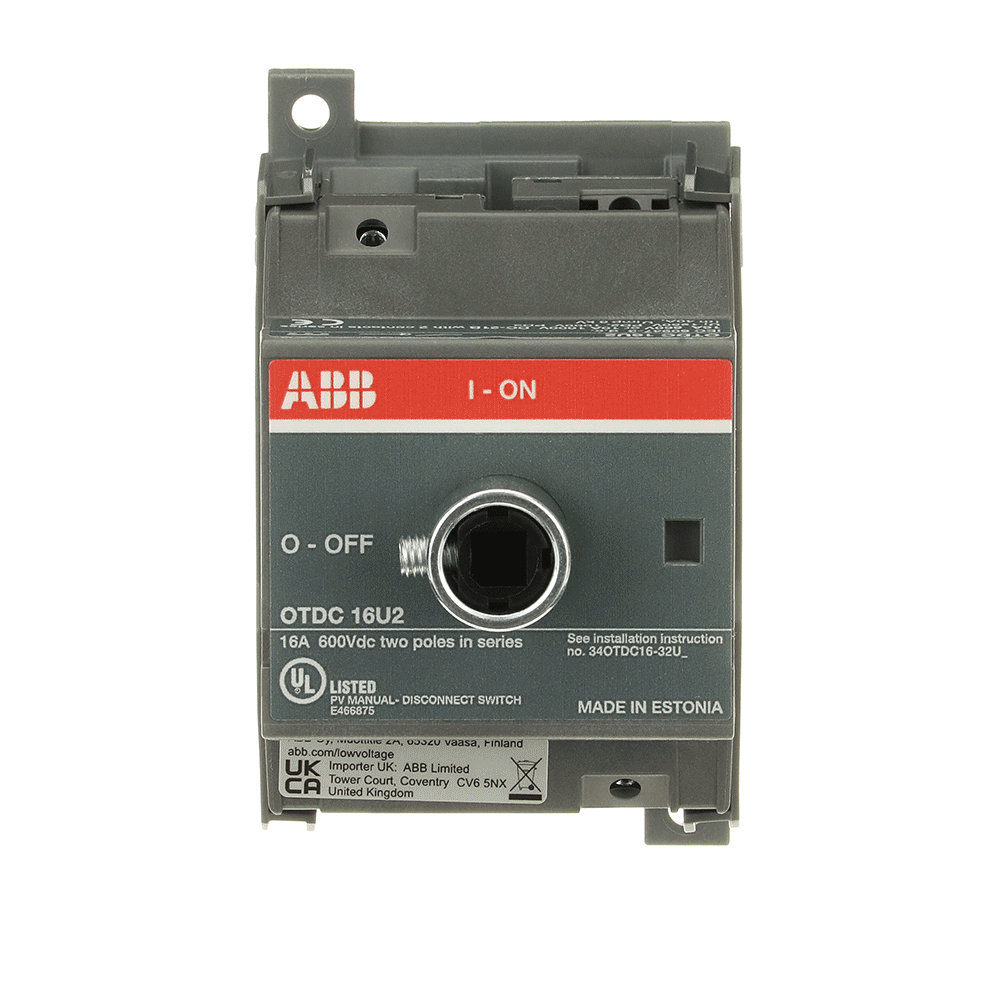 Interrupteur de séparation de charge DC 2 pôles 16A sans manette UL 600 V DC monocircuit