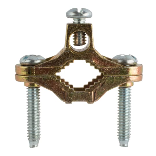 1/2 Inch. - 1 Inch. Brass colored Ground Clamp, Die Cast Zinc.